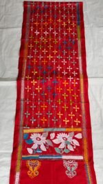 Red Silk Kantha Stole with Multicolor Floral Work - Image 2