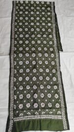 Deep Green Silk Stole – Floral Kantha Embroidery
