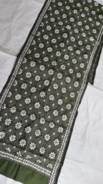 Deep Green Silk Stole – Floral Kantha Embroidery - Image 4