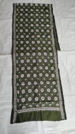 Deep Green Silk Stole – Floral Kantha Embroidery - Image 3