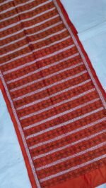 Red Silk Kantha Stitch Stole – Geometric Stripe Pattern - Image 2