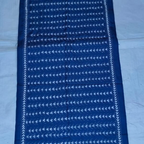 Blue Silk Kantha Stitch Stole – Chevron Inspired Pattern