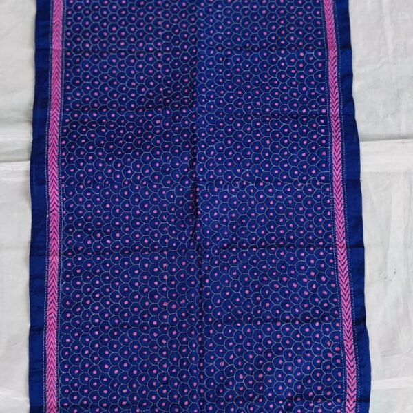 Royal Blue Silk Kantha Stole – Red Floral Dot Pattern