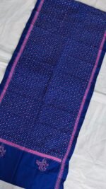 Royal Blue Silk Kantha Stole – Red Floral Dot Pattern - Image 3
