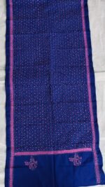 Royal Blue Silk Kantha Stole – Red Floral Dot Pattern - Image 5