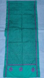 Dark Cyan Silk Kantha Stole – Black Floral Dot Pattern