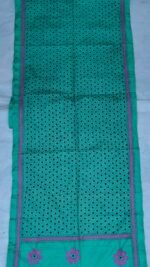 Dark Cyan Silk Kantha Stole – Black Floral Dot Pattern - Image 4