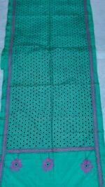 Dark Cyan Silk Kantha Stole – Black Floral Dot Pattern - Image 5