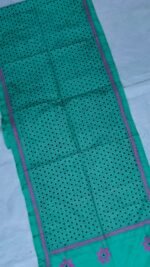 Dark Cyan Silk Kantha Stole – Black Floral Dot Pattern - Image 2
