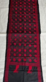 Black  Silk Stole – Floral Kantha Embroidery