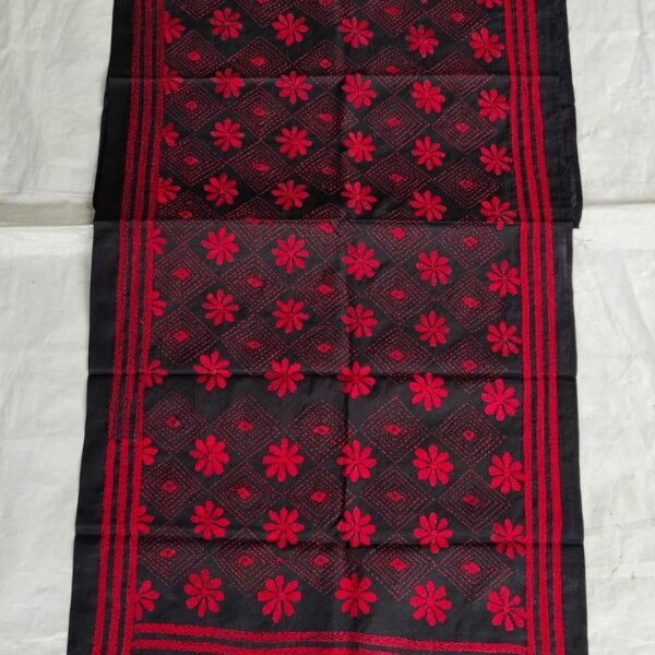 Black Silk Stole – Floral Kantha Embroidery
