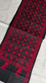 Black  Silk Stole – Floral Kantha Embroidery - Image 3