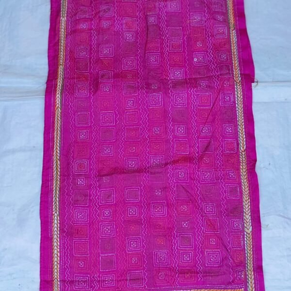 Pink Purple mix Silk Kantha Stitch Stole – Geometric Patterning