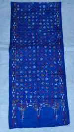 Royal Blue Silk Kantha Stitch Stole – Multicolor Floral Embroidery