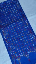 Royal Blue Silk Kantha Stitch Stole – Multicolor Floral Embroidery - Image 2