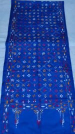 Royal Blue Silk Kantha Stitch Stole – Multicolor Floral Embroidery - Image 5