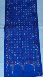 Royal Blue Silk Kantha Stitch Stole – Multicolor Floral Embroidery - Image 4