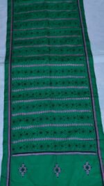 Emerald Green Silk Kantha Stitch Stole – Geometric Tribal Embroidery