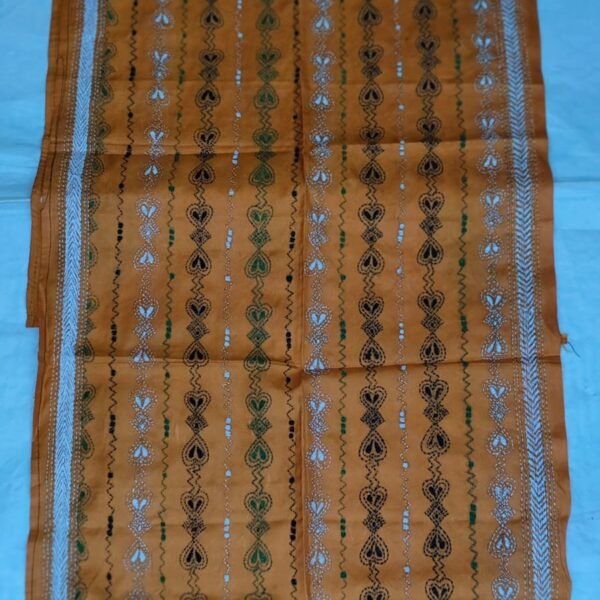 Deep Cream Silk Kantha Stitch Stole – Geometric Tribal