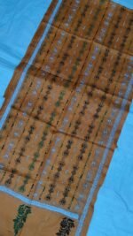 Deep Cream Silk Kantha Stitch Stole – Geometric Tribal - Image 3