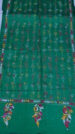 Forest Green Silk Kantha Stitch Stole – Floral Embroidery - Image 5