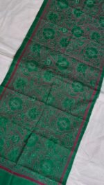 Green Silk Kantha Stole – Floral Vine Pattern - Image 3