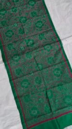 Green Silk Kantha Stole – Floral Vine Pattern - Image 2