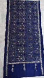 Navy Blue Silk Kantha Stitch Stole – Traditional Paisley Elegance