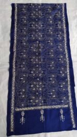 Navy Blue Silk Kantha Stitch Stole – Traditional Paisley Elegance - Image 5