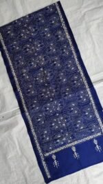 Navy Blue Silk Kantha Stitch Stole – Traditional Paisley Elegance - Image 3