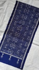 Navy Blue Silk Kantha Stitch Stole – Traditional Paisley Elegance - Image 2