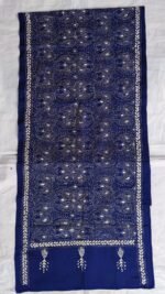Navy Blue Silk Kantha Stitch Stole – Traditional Paisley Elegance - Image 4
