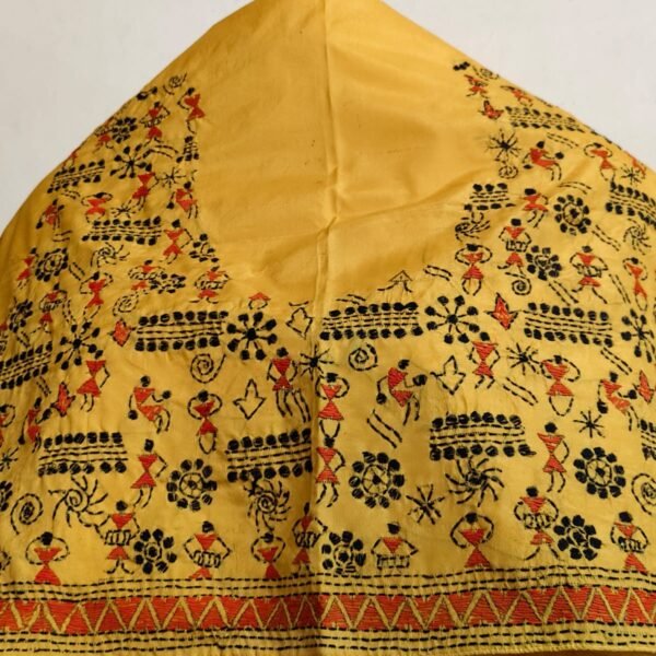 Handmade Yellow Silk Kantha Stitching Blouse Material