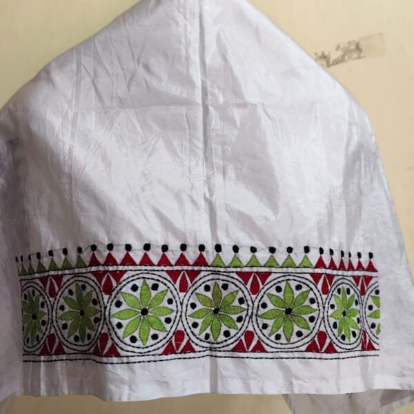 Handmade White Silk Kantha Blouse Material
