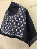 Black Silk Kantha Blouse Material Fabric with White Thread - Image 2