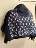 Black Silk Kantha Blouse Material Fabric with White Thread - Image 3