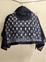 Black Silk Kantha Blouse Material Fabric with White Thread