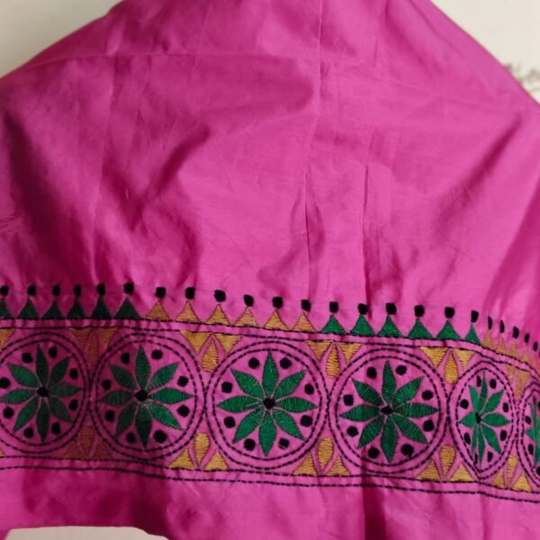 Pink Silk Kantha Blouse Material Fabric Floral Round Border