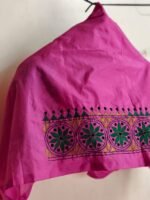 Pink Silk Kantha Blouse Material Fabric Floral Round Border - Image 5