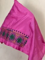 Pink Silk Kantha Blouse Material Fabric Floral Round Border - Image 4
