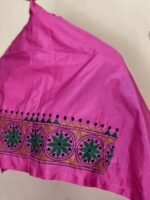 Pink Silk Kantha Blouse Material Fabric Floral Round Border - Image 2
