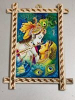 Colorful Wooden Wall Frame with Radha Krishna Divine Love Portrait
