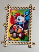 Abstract Radha Krishna Art in Carved Wooden Frame – Wall Hanging - Image 4
