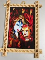 Divine Radha Krishna Abstract Wall Frame in Wooden Handcrafted Border – Bold Red Theme