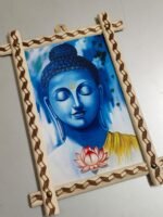 Blue Buddha Portrait in Handcrafted Wooden Wall Frame – Peace & Meditation Art - Image 2
