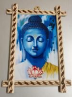 Blue Buddha Portrait in Handcrafted Wooden Wall Frame – Peace & Meditation Art