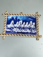 7 White Horses Wall Frame – Symbol of Success & Positive Energy in Handcrafted Wooden Art
