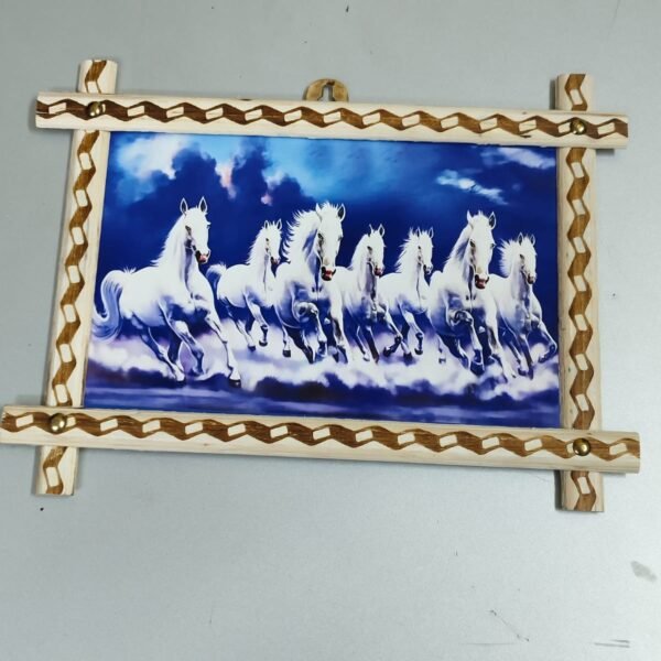 7 White Horses Wall Frame – Symbol of Success & Positive Energy in Handcrafted Wooden Art