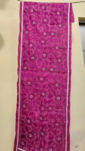 Pink Purple mix Silk Kantha Stitch Stole – Geometric Patterning