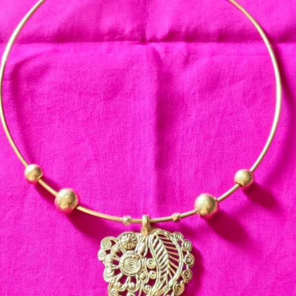Handcrafted Dokra Hasuli Necklace | Intricate Tribal Brass Pendant